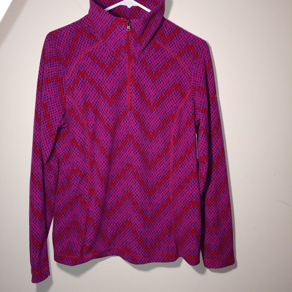 Columbia 1/4 Zip Long Sleeve Pulllover Size L Purple Pink Red Waves